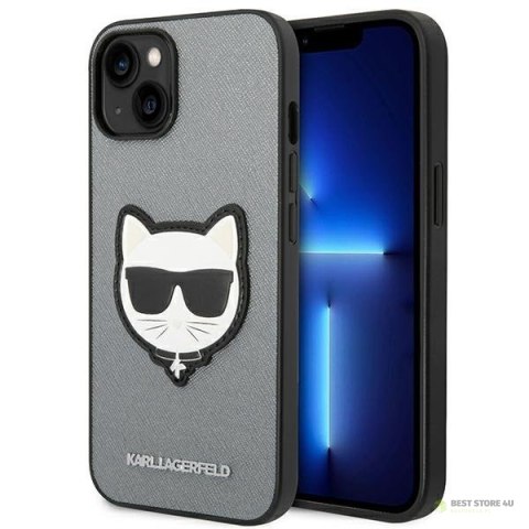 Karl Lagerfeld Saffiano Choupette Head Patch Case - Etui iPhone 14 Plus (srebrny)