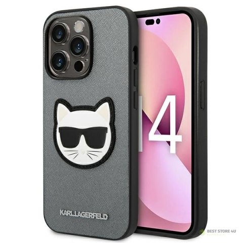 Karl Lagerfeld Saffiano Choupette Head Patch Case - Etui iPhone 14 Pro Max (srebrny)