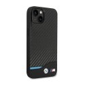 BMW Leather Carbon Blue Line - Etui iPhone 14 Plus (Czarny)