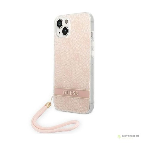 Guess 4G Print Cord - Etui ze smyczką iPhone 14 (różowy)