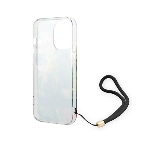 Guess Flower Cord - Etui ze smyczką iPhone 14 Pro Max (niebieski)