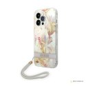 Guess Flower Cord - Etui ze smyczką iPhone 14 Pro (fioletowy)