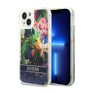 Guess Liquid Glitter Flower - Etui iPhone 14 Plus (niebieski)