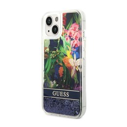 Guess Liquid Glitter Flower - Etui iPhone 14 Plus (niebieski)