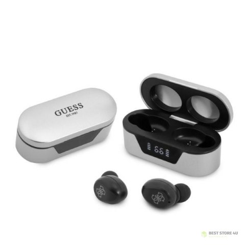 Guess True Wireless Earphones BT5.0 5H - Słuchawki TWS + etui ładujące (srebrny)