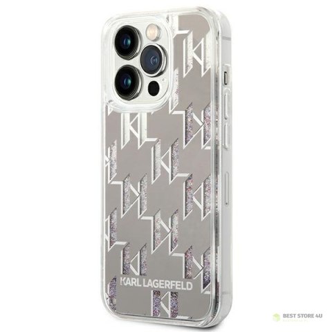 Karl Lagerfeld Monogram Liquid Glitter - Etui iPhone 14 Pro Max (srebrny) Karl Lagerfeld Monogram Liquid Glitter - Etui iPhone 14 Pro Max (srebrny)