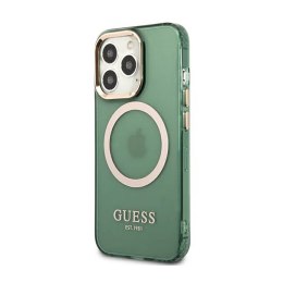 Guess Gold Outline Translucent MagSafe - Etui iPhone 13 Pro (zielony)
