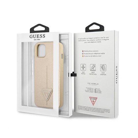 Guess Saffiano Triangle Logo Case - Etui iPhone 13 mini (beżowy)