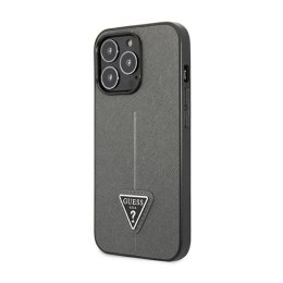 Guess Saffiano Triangle Logo Case - Etui iPhone 14 Pro Max (srebrny)