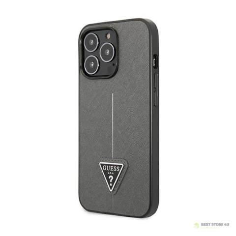Guess Saffiano Triangle Logo Case - Etui iPhone 14 Pro Max (srebrny) Guess Saffiano Triangle Logo Case - Etui iPhone 14 Pro Max (srebrny)