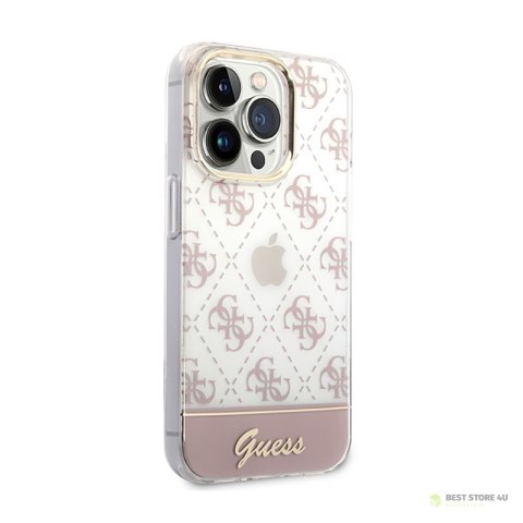 Guess 4G Stripe Script Logo Electroplated Pattern - Etui iPhone 14 Pro Max (różowy)