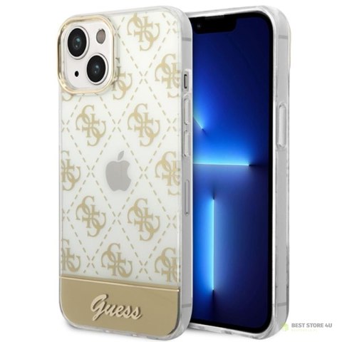 Guess 4G Stripe Script Logo Electroplated Pattern - Etui iPhone 14 (złoty)