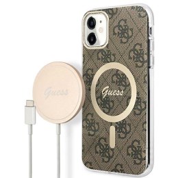 Guess Bundle Pack MagSafe 4G - Zestaw etui + ładowarka MagSafe iPhone 11 (brązowy/złoty)