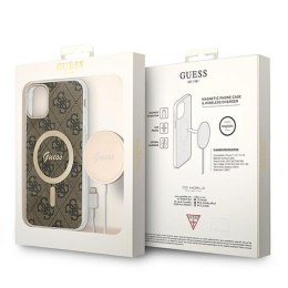 Guess Bundle Pack MagSafe 4G - Zestaw etui + ładowarka MagSafe iPhone 11 (brązowy/złoty)