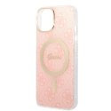 Guess Bundle Pack MagSafe 4G - Zestaw etui + ładowarka MagSafe iPhone 14 Plus (różowy/złoty)