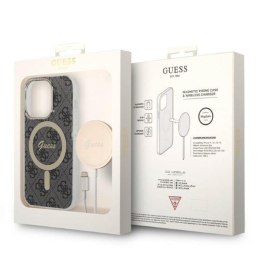 Guess Bundle Pack MagSafe 4G - Zestaw etui + ładowarka MagSafe iPhone 14 Pro Max (czarny/złoty)