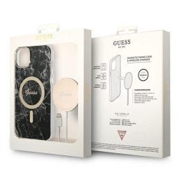 Guess Bundle Pack MagSafe IML Marble - Zestaw etui + ładowarka MagSafe iPhone 14 Plus (czarny/złoty)