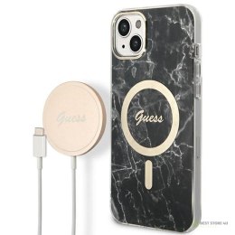 Guess Bundle Pack MagSafe IML Marble - Zestaw etui + ładowarka MagSafe iPhone 14 (czarny/złoty)