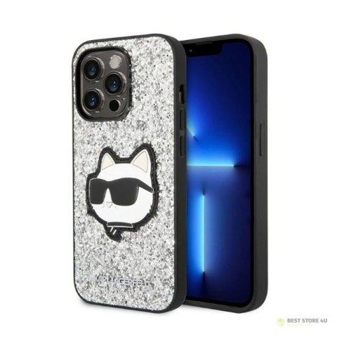 Karl Lagerfeld NFT Glitter Choupette Patch - Etui iPhone 14 Pro Max (srebrny)