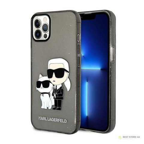 Karl Lagerfeld IML Glitter NFT Karl & Choupette - Etui iPhone 12 / iPhone 12 Pro (czarny)