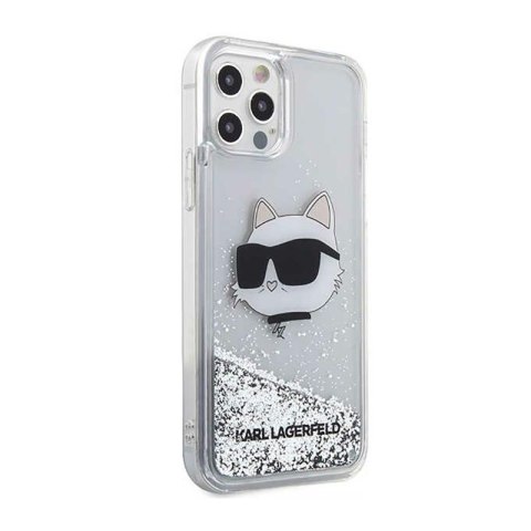 Karl Lagerfeld Liquid Glitter NFT Choupette Head - Etui iPhone 12 / iPhone 12 Pro (srebrny)