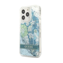 Guess Liquid Glitter Flower - Etui iPhone 13 Pro Max (niebieski/zielony)