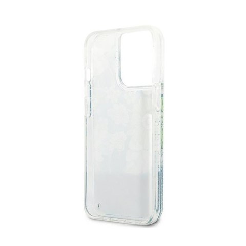 Guess Liquid Glitter Flower - Etui iPhone 13 Pro Max (niebieski/zielony)