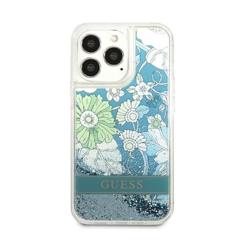 Guess Liquid Glitter Flower - Etui iPhone 13 Pro (niebieski/zielony)