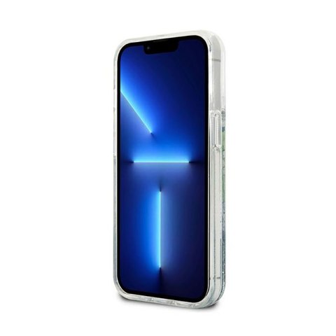 Guess Liquid Glitter Flower - Etui iPhone 13 Pro (niebieski/zielony)