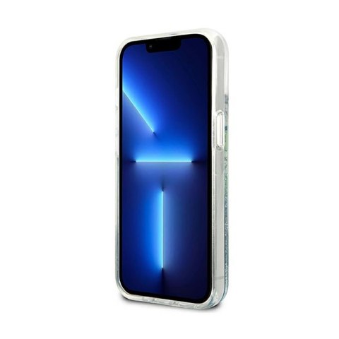 Guess Liquid Glitter Flower - Etui iPhone 13 mini (niebieski/zielony)