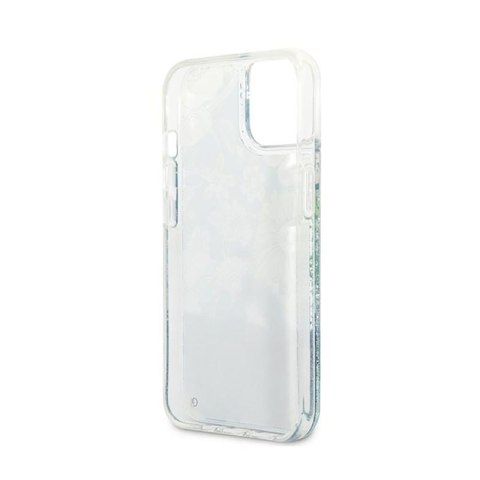 Guess Liquid Glitter Flower - Etui iPhone 13 mini (niebieski/zielony)