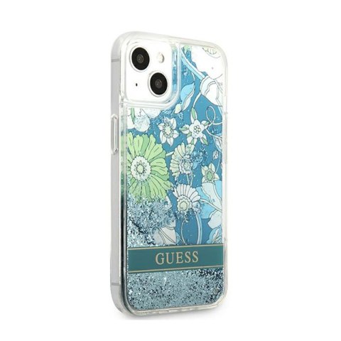 Guess Liquid Glitter Flower - Etui iPhone 13 (niebieski/zielony)
