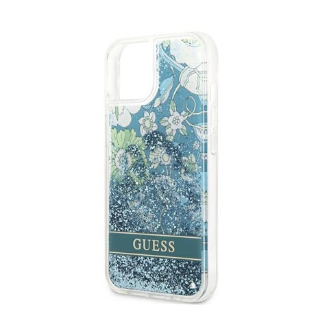 Guess Liquid Glitter Flower - Etui iPhone 13 (niebieski/zielony)