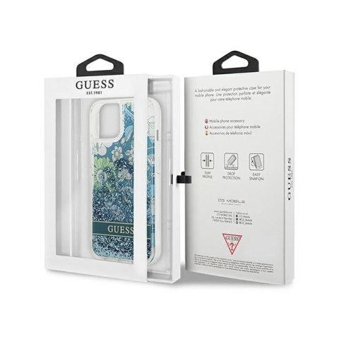 Guess Liquid Glitter Flower - Etui iPhone 13 (niebieski/zielony)