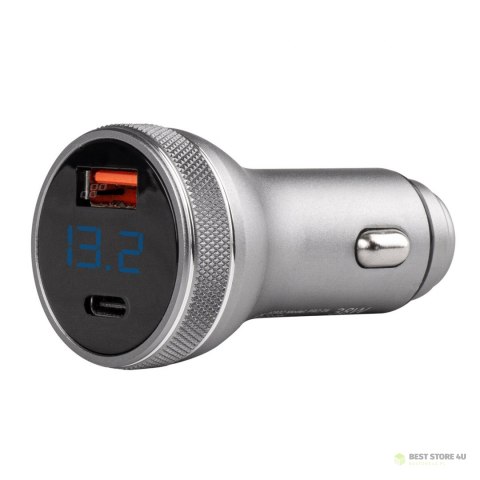 Ładowarka samochodowa z woltomierzem 38w pch pro-06 usb+usb-c 12/24v