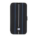 BMW Booktype Leather Stamp Blue Lines - Etui iPhone 14 Pro Max (czarny)