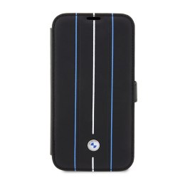 BMW Booktype Leather Stamp Blue Lines - Etui iPhone 14 Pro Max (czarny)