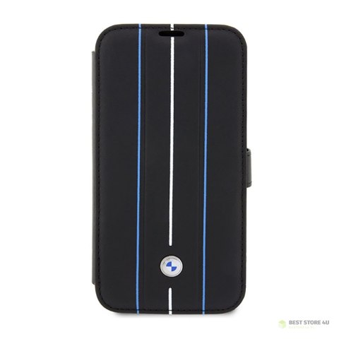 BMW Booktype Leather Stamp Blue Lines - Etui iPhone 14 Pro Max (czarny) BMW Booktype Leather Stamp Blue Lines - Etui iPhone 14 Pro Max (czarny)