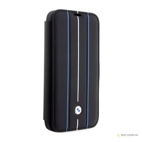BMW Booktype Leather Stamp Blue Lines - Etui iPhone 14 Pro Max (czarny) BMW Booktype Leather Stamp Blue Lines - Etui iPhone 14 Pro Max (czarny)