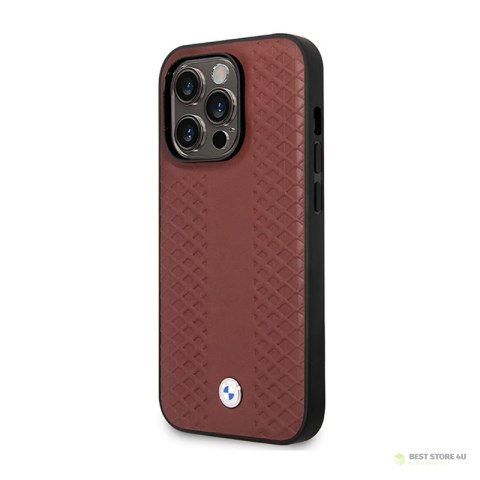 BMW Leather Diamond Pattern MagSafe - Etui iPhone 14 Pro Max (burgundowy) BMW Leather Diamond Pattern MagSafe - Etui iPhone 14 Pro Max (burgundowy)