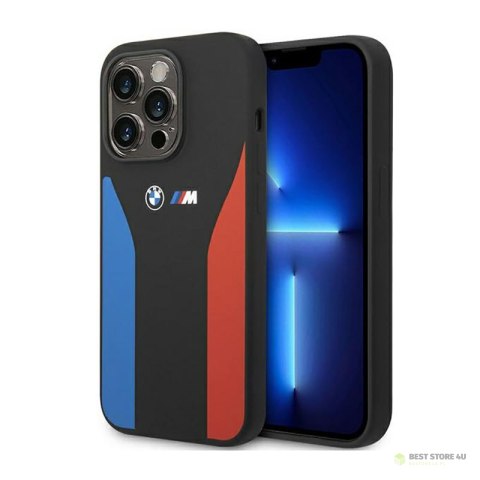 BMW Silicone Blue&Red Stripes M Collection - Etui iPhone 14 Pro (czarny)