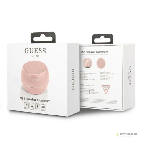 Guess Mini Bluetooth Speaker 3W 4H - Głośnik Bluetooth 5.0 (różowy) Guess Mini Bluetooth Speaker 3W 4H - Głośnik Bluetooth 5.0 (różowy)
