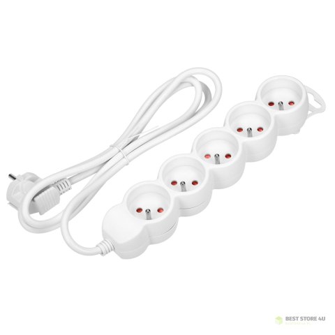 Przedłużacz 5-krotny 2P+Z, 3m H05VV-F 3x1,0mm?, Imax=10A, biały Przedłużacz 5-krotny 2P+Z, 3m H05VV-F 3x1,0mm?, Imax=10A, biały