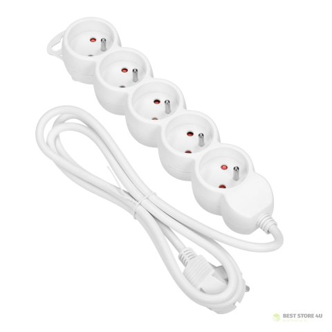 Przedłużacz 5-krotny 2P+Z, 3m H05VV-F 3x1,0mm?, Imax=10A, biały Przedłużacz 5-krotny 2P+Z, 3m H05VV-F 3x1,0mm?, Imax=10A, biały