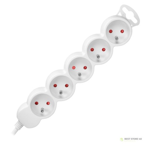 Przedłużacz 5-krotny 2P+Z, 3m H05VV-F 3x1,0mm?, Imax=10A, biały Przedłużacz 5-krotny 2P+Z, 3m H05VV-F 3x1,0mm?, Imax=10A, biały