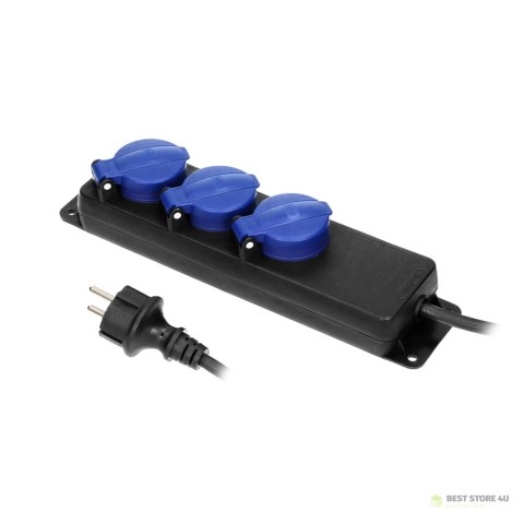 Przedłużacz warsztatowy bryzgoszczelny IP44, 3 gniazda 2P+Z (schuko) IP44, przewód gumowy, H05RR-F 3x1,5mm?, długość 3m Przedłużacz warsztatowy bryzgoszczelny IP44, 3 gniazda 2P+Z (schuko) IP44, przewód gumowy, H05RR-F 3x1,5mm?, długość 3m