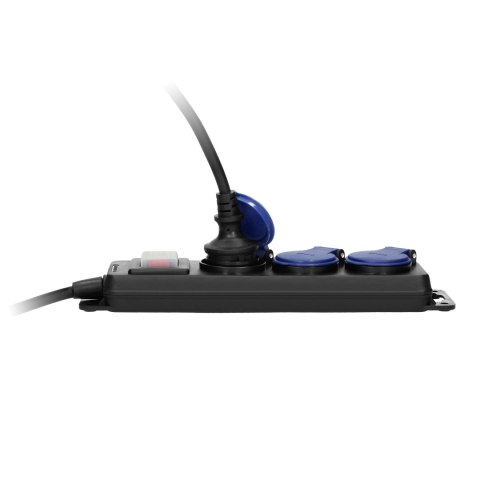 Przedłużacz warsztatowy bryzgoszczelny z wyłącznikiem IP44, 3 gniazda 2P+Z IP44, przewód gumowy, H05RR-F 3x1,5mm?, długość 3m