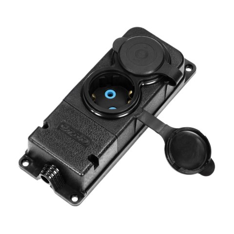 Rozgałęźnik bryzgoszczelny i odporny na uderzenia, IP44, 2 gniazda 2P+Z, 16A, 230V AC, gumowy, uniepalniony, wersja schuko