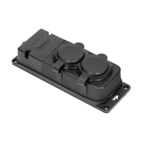 Rozgałęźnik bryzgoszczelny i odporny na uderzenia, IP44, 2 gniazda 2P+Z, 16A, 230V AC, gumowy, uniepalniony