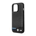 BMW Leather Carbon Blue Line - Etui iPhone 14 Pro (Czarny)